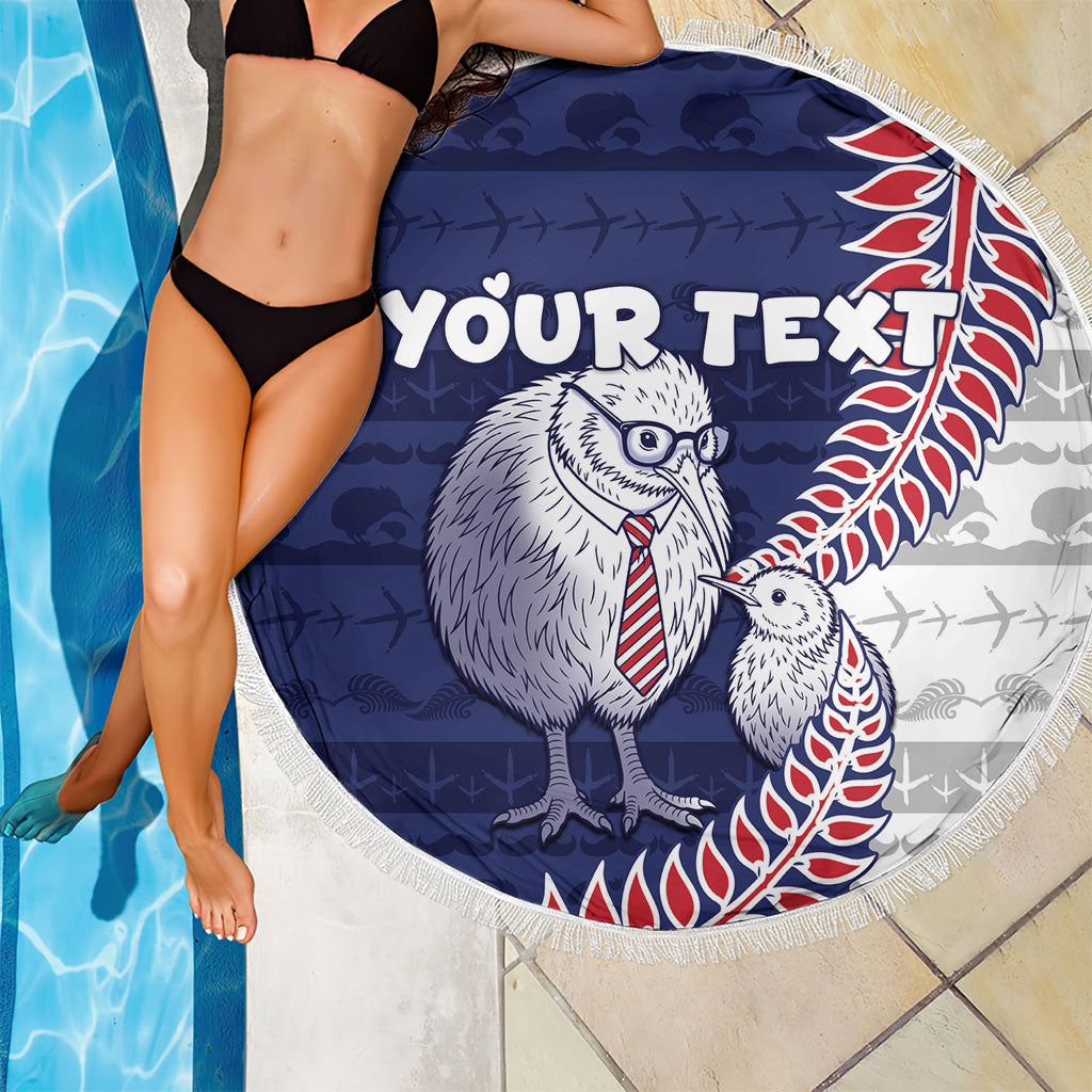 Personalised New Zealand Father's Day Beach Blanket Daddy Kiwi Bird Silver Ferns