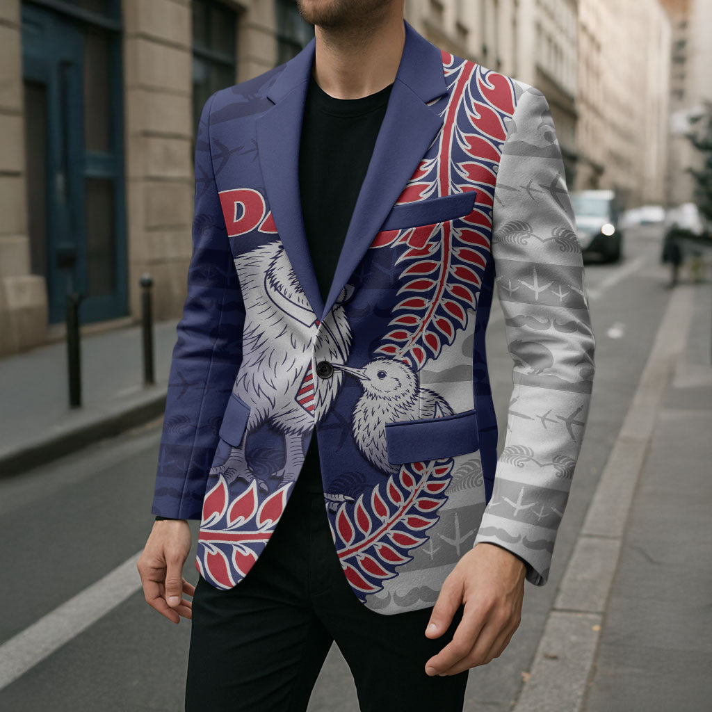 Personalised New Zealand Father's Day Blazer Daddy Kiwi Bird Silver Ferns