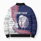 Personalised New Zealand Father's Day Bomber Puffer Jacket Daddy Kiwi Bird Silver Ferns