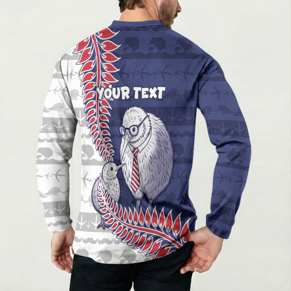 Personalised New Zealand Father's Day Button Sweatshirt Daddy Kiwi Bird Silver Ferns