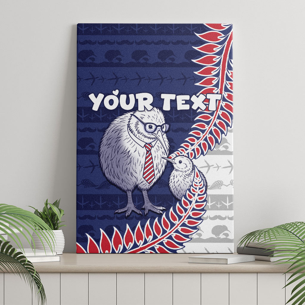 Personalised New Zealand Father's Day Canvas Wall Art Daddy Kiwi Bird Silver Ferns