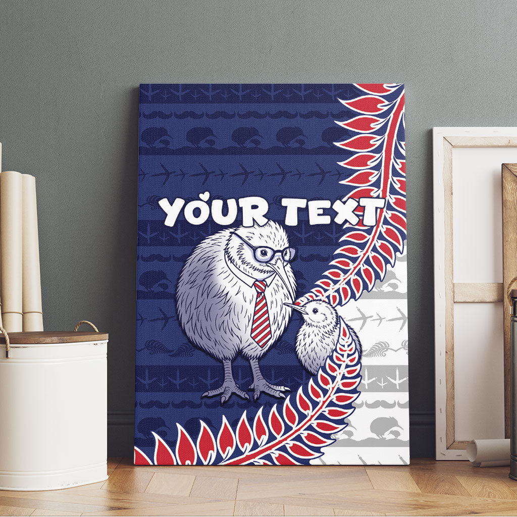 Personalised New Zealand Father's Day Canvas Wall Art Daddy Kiwi Bird Silver Ferns