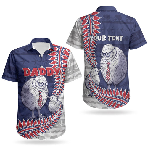 Personalised New Zealand Father's Day Couples Matching Summer Maxi Dress and Hawaiian Shirt Daddy Kiwi Bird Silver Ferns