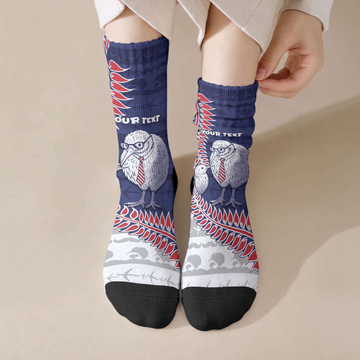 Personalised New Zealand Father's Day Crew Socks Daddy Kiwi Bird Silver Ferns
