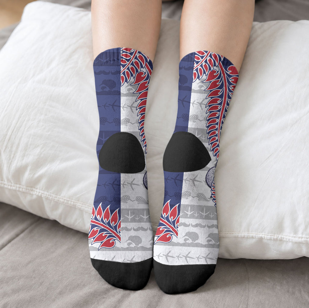 Personalised New Zealand Father's Day Crew Socks Daddy Kiwi Bird Silver Ferns