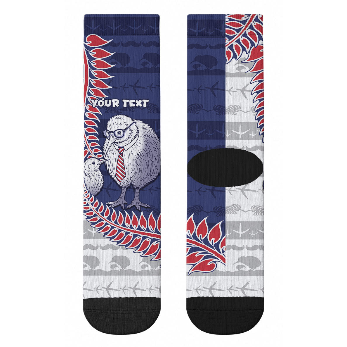 Personalised New Zealand Father's Day Crew Socks Daddy Kiwi Bird Silver Ferns