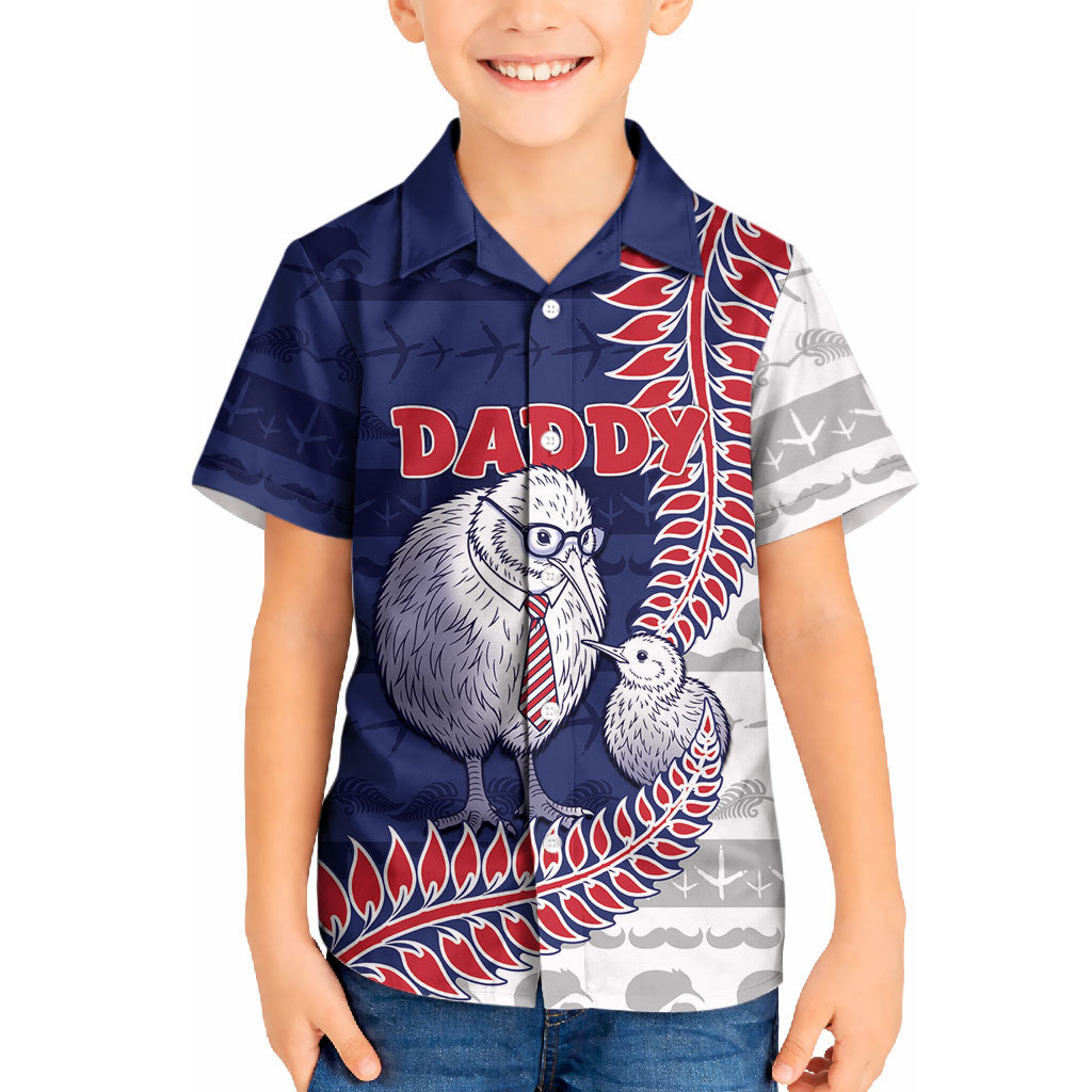 Personalised New Zealand Father's Day Kid Hawaiian Shirt Daddy Kiwi Bird Silver Ferns