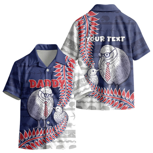 Personalised New Zealand Father's Day Kid Hawaiian Shirt Daddy Kiwi Bird Silver Ferns