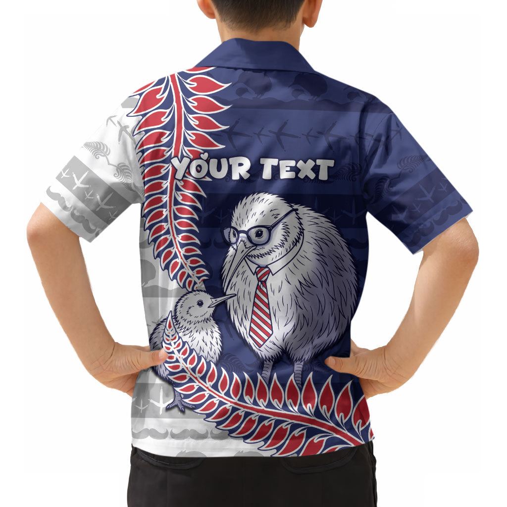 Personalised New Zealand Father's Day Kid Hawaiian Shirt Daddy Kiwi Bird Silver Ferns