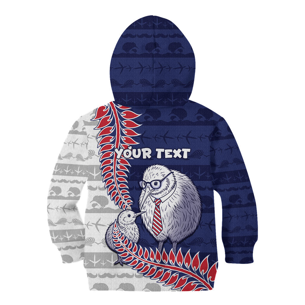 Personalised New Zealand Father's Day Kid Hoodie Daddy Kiwi Bird Silver Ferns
