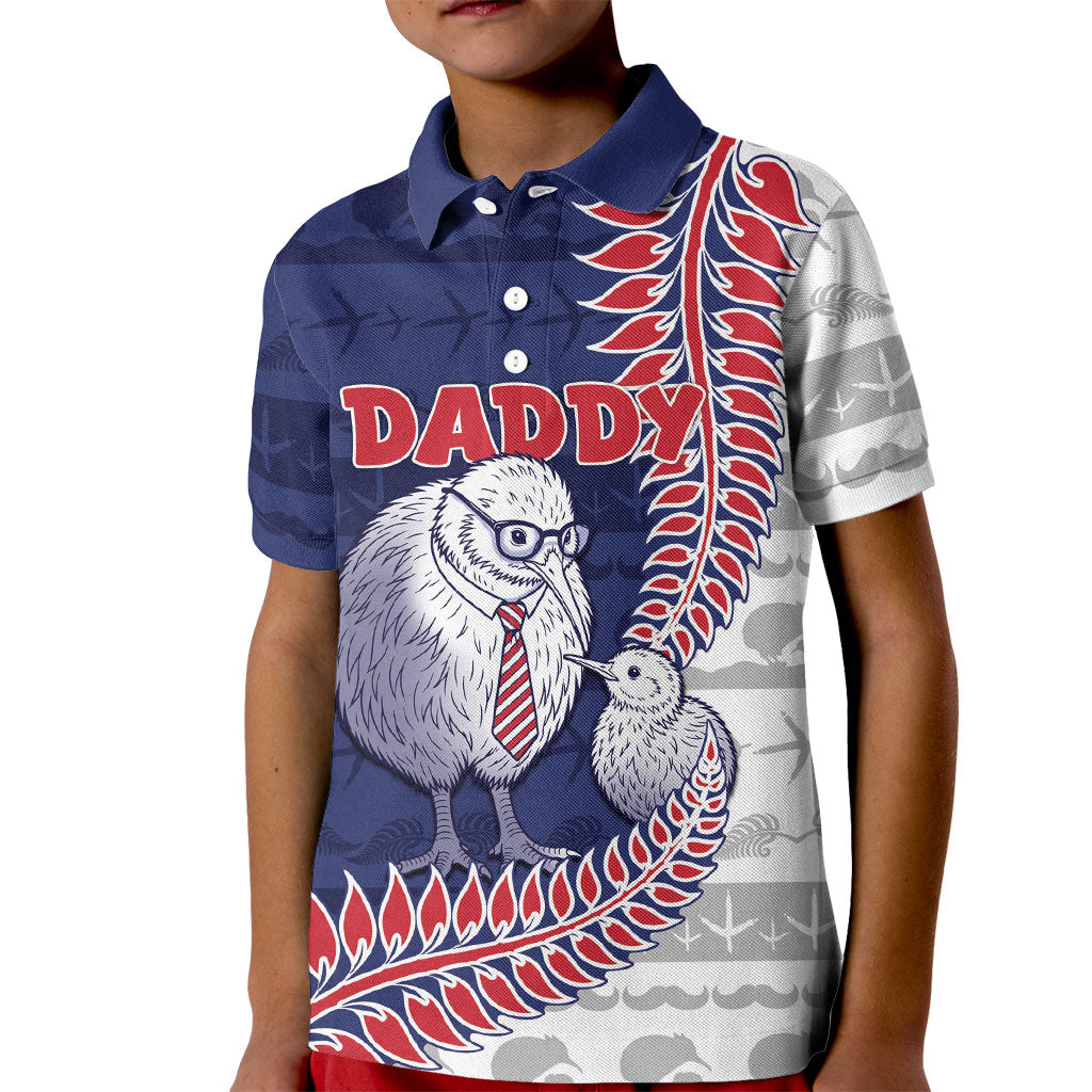 Personalised New Zealand Father's Day Kid Polo Shirt Daddy Kiwi Bird Silver Ferns