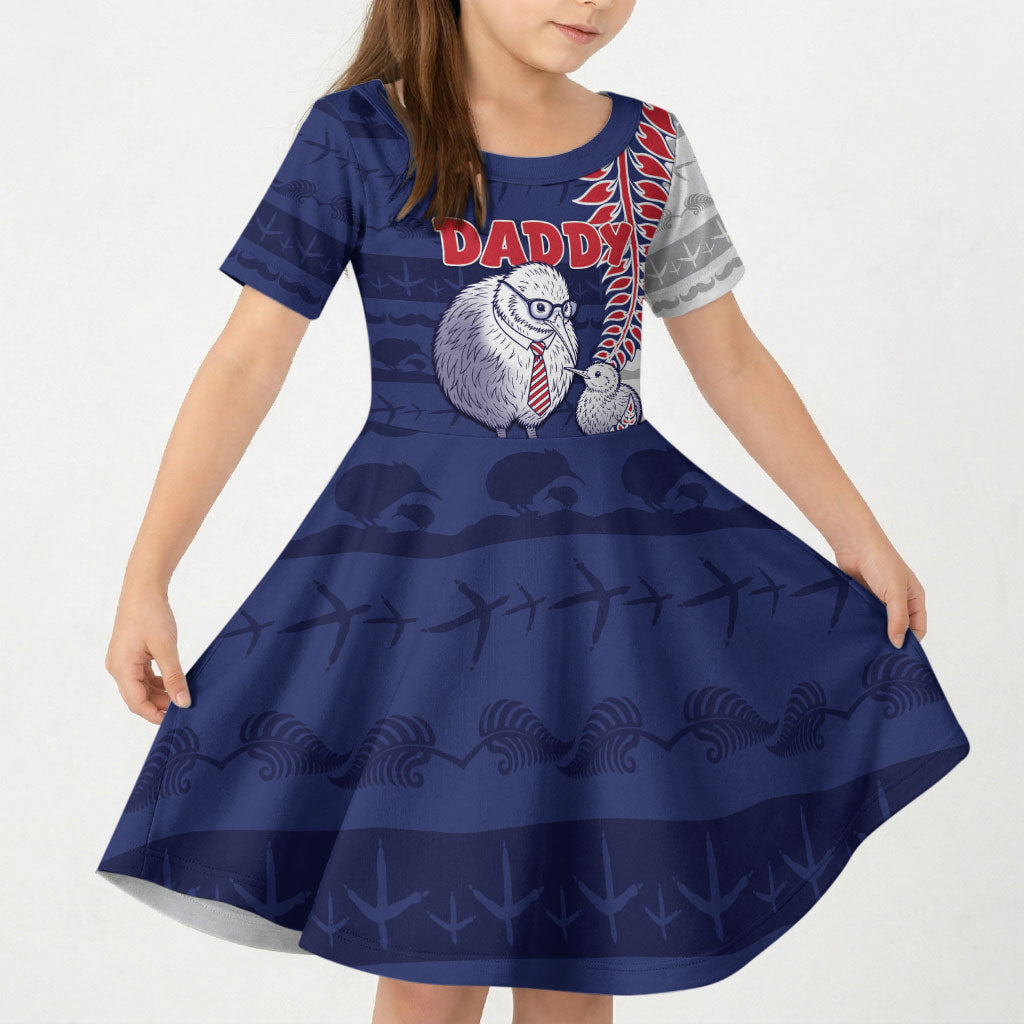 Personalised New Zealand Father's Day Kid Short Sleeve Dress Daddy Kiwi Bird Silver Ferns