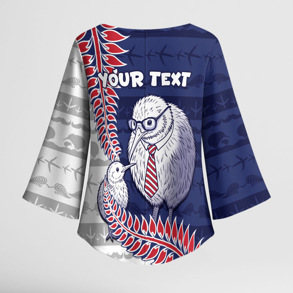 Personalised New Zealand Father's Day Kimono Sleeve Blouse Daddy Kiwi Bird Silver Ferns