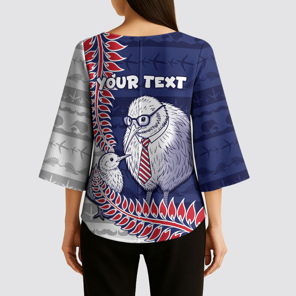 Personalised New Zealand Father's Day Kimono Sleeve Blouse Daddy Kiwi Bird Silver Ferns