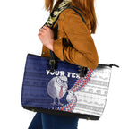 Personalised New Zealand Father's Day Leather Tote Bag Daddy Kiwi Bird Silver Ferns