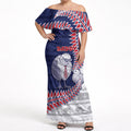 Personalised New Zealand Father's Day Off Shoulder Maxi Dress Daddy Kiwi Bird Silver Ferns