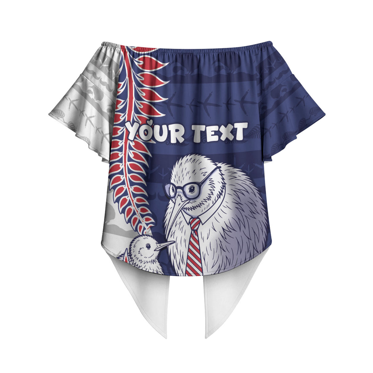Personalised New Zealand Father's Day Off Shoulder Wrap Waist Top Daddy Kiwi Bird Silver Ferns