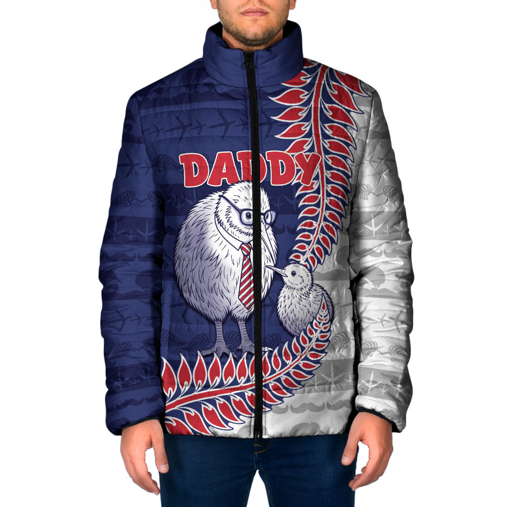 Personalised New Zealand Father's Day Padded Jacket Daddy Kiwi Bird Silver Ferns
