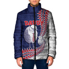 Personalised New Zealand Father's Day Padded Jacket Daddy Kiwi Bird Silver Ferns