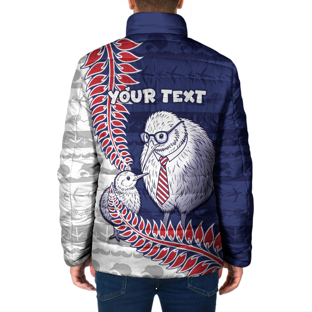 Personalised New Zealand Father's Day Padded Jacket Daddy Kiwi Bird Silver Ferns