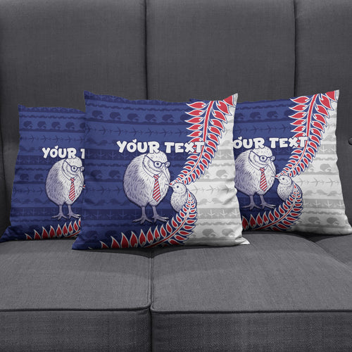 Personalised New Zealand Father's Day Pillow Cover Daddy Kiwi Bird Silver Ferns