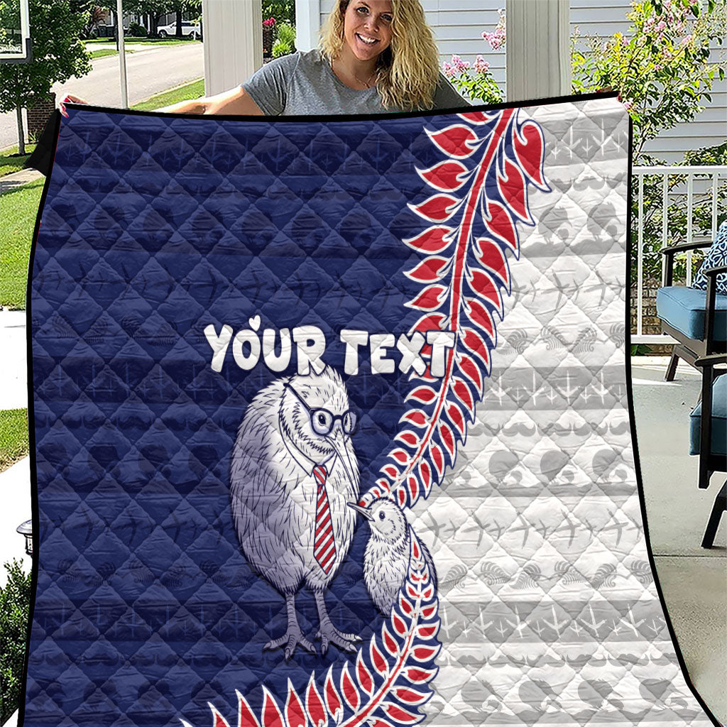 Personalised New Zealand Father's Day Quilt Daddy Kiwi Bird Silver Ferns