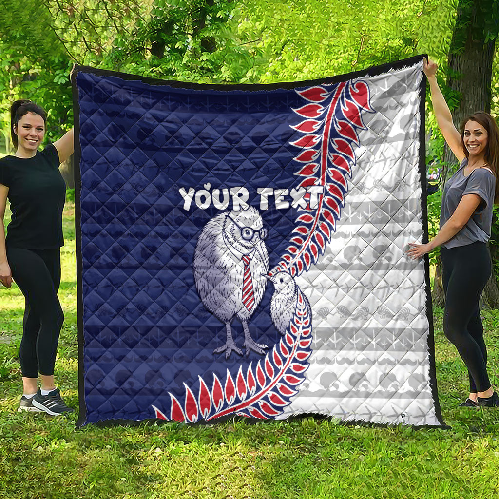 Personalised New Zealand Father's Day Quilt Daddy Kiwi Bird Silver Ferns