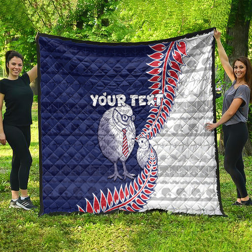 Personalised New Zealand Father's Day Quilt Daddy Kiwi Bird Silver Ferns