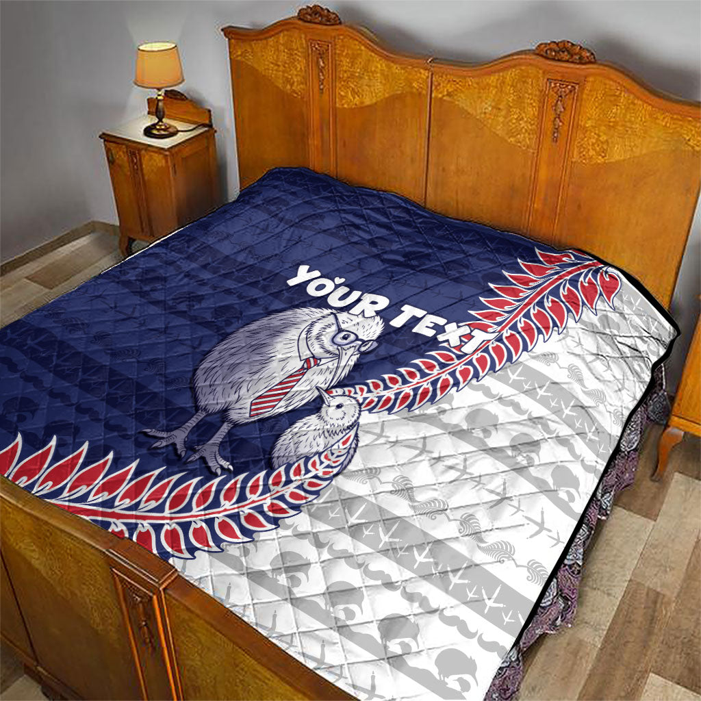 Personalised New Zealand Father's Day Quilt Daddy Kiwi Bird Silver Ferns