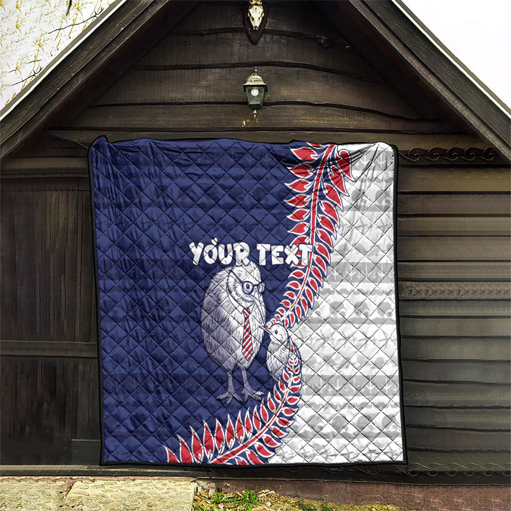 Personalised New Zealand Father's Day Quilt Daddy Kiwi Bird Silver Ferns