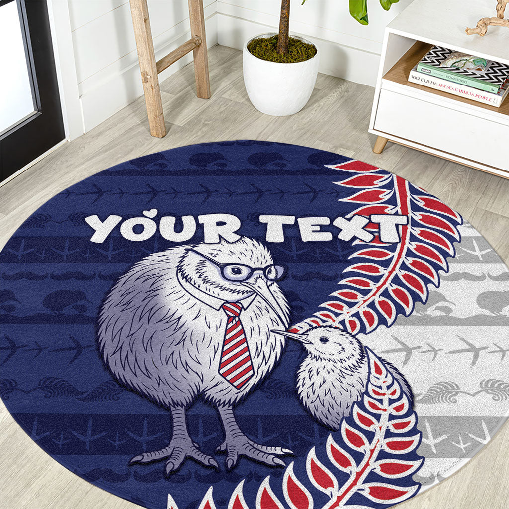 Personalised New Zealand Father's Day Round Carpet Daddy Kiwi Bird Silver Ferns