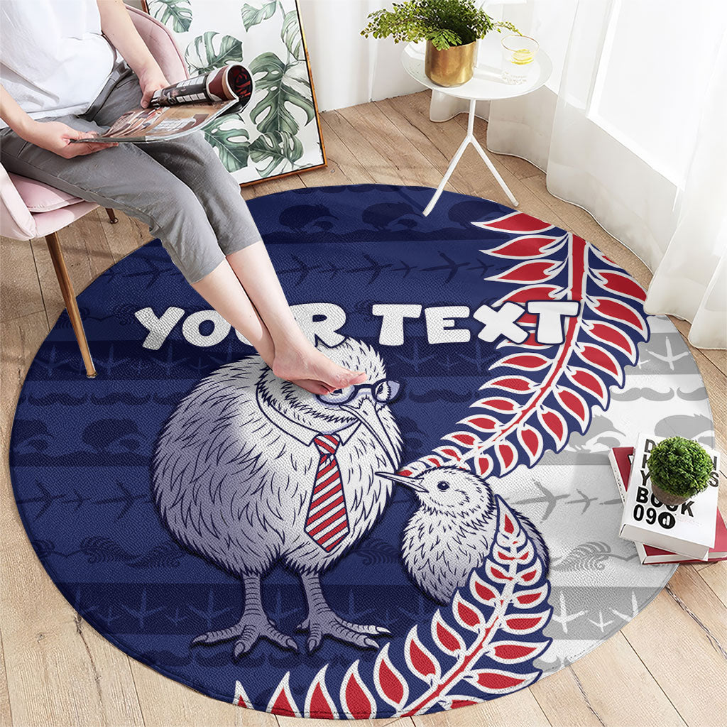 Personalised New Zealand Father's Day Round Carpet Daddy Kiwi Bird Silver Ferns