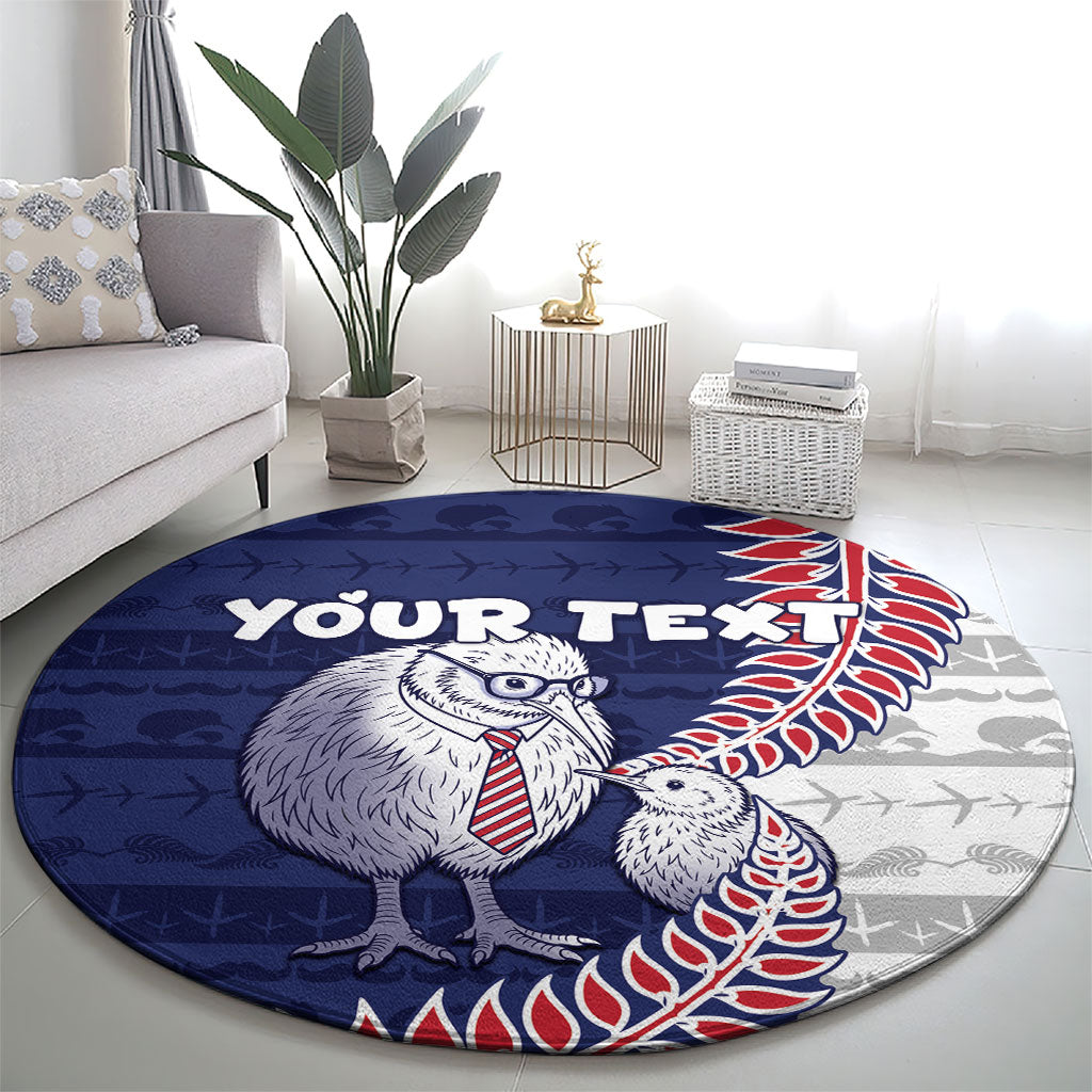 Personalised New Zealand Father's Day Round Carpet Daddy Kiwi Bird Silver Ferns
