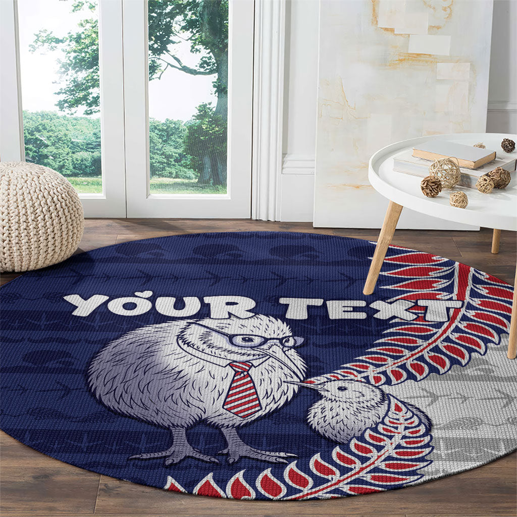 Personalised New Zealand Father's Day Round Carpet Daddy Kiwi Bird Silver Ferns