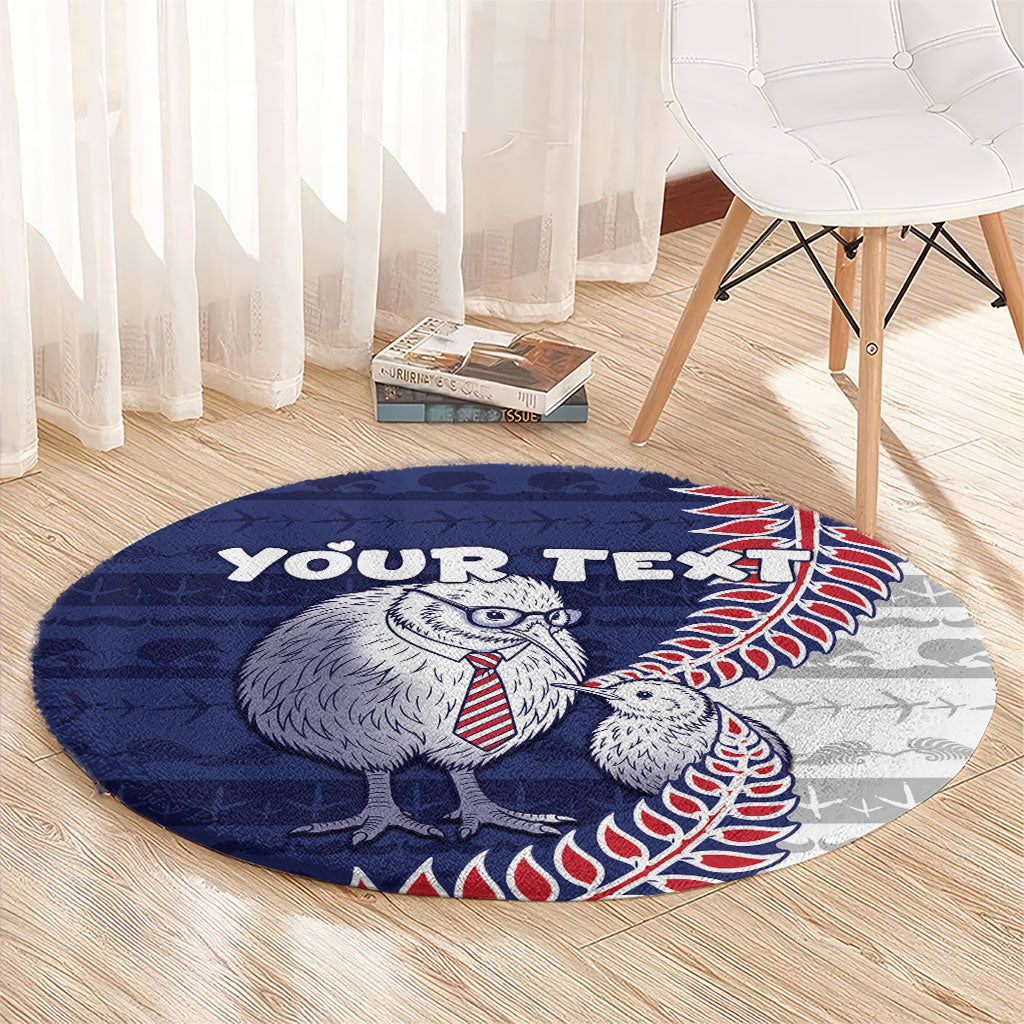 Personalised New Zealand Father's Day Round Carpet Daddy Kiwi Bird Silver Ferns