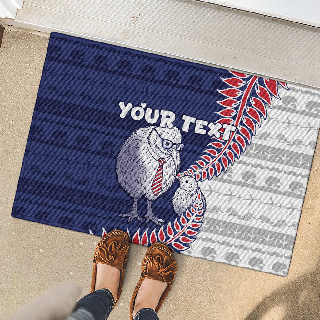 Personalised New Zealand Father's Day Rubber Doormat Daddy Kiwi Bird Silver Ferns