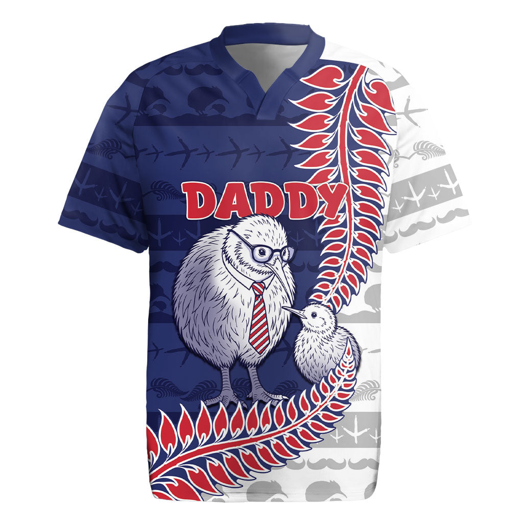 Personalised New Zealand Father's Day Rugby Jersey Daddy Kiwi Bird Silver Ferns