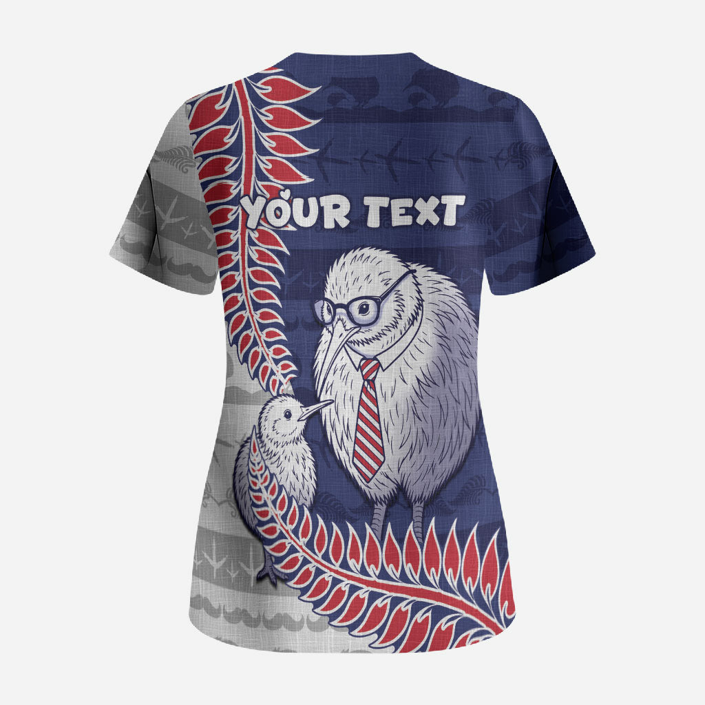 Personalised New Zealand Father's Day Scrub Top Daddy Kiwi Bird Silver Ferns