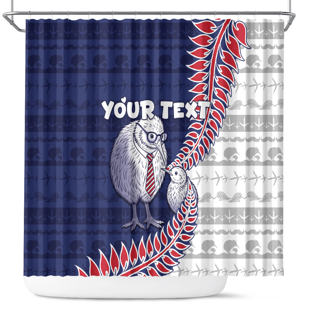 Personalised New Zealand Father's Day Shower Curtain Daddy Kiwi Bird Silver Ferns