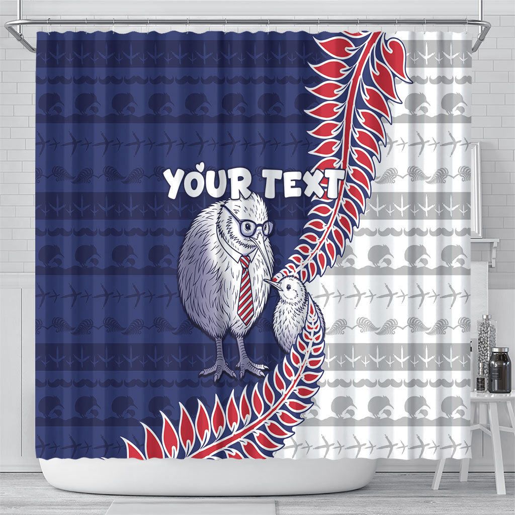 Personalised New Zealand Father's Day Shower Curtain Daddy Kiwi Bird Silver Ferns