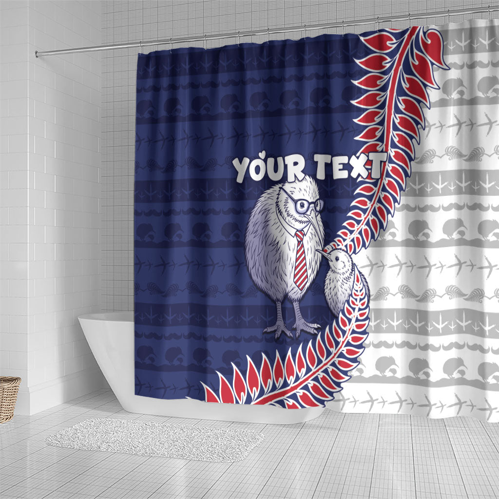 Personalised New Zealand Father's Day Shower Curtain Daddy Kiwi Bird Silver Ferns