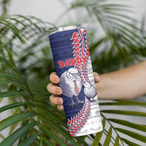 Personalised New Zealand Father's Day Skinny Tumbler Daddy Kiwi Bird Silver Ferns