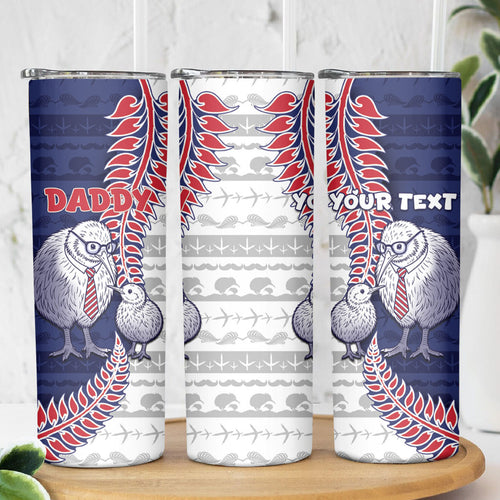 Personalised New Zealand Father's Day Skinny Tumbler Daddy Kiwi Bird Silver Ferns