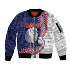 Personalised New Zealand Father's Day Sleeve Zip Bomber Jacket Daddy Kiwi Bird Silver Ferns