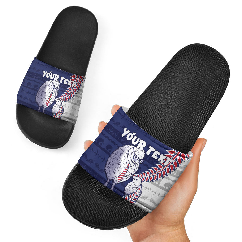 Personalised New Zealand Father's Day Slide Sandals Daddy Kiwi Bird Silver Ferns