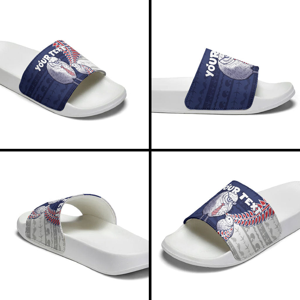 Personalised New Zealand Father's Day Slide Sandals Daddy Kiwi Bird Silver Ferns