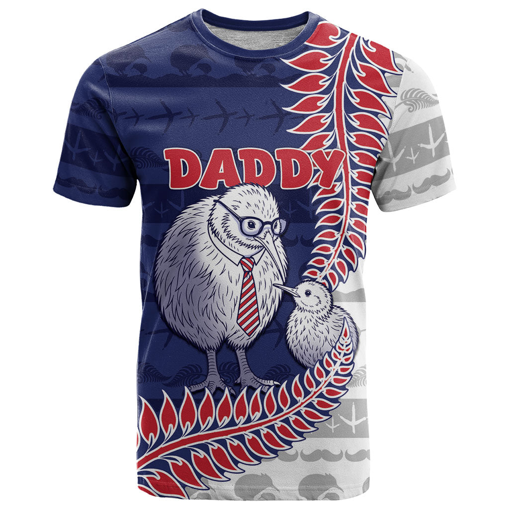 Personalised New Zealand Father's Day T Shirt Daddy Kiwi Bird Silver Ferns