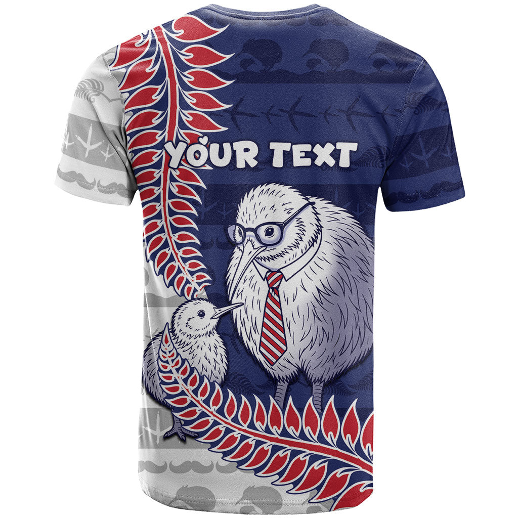 Personalised New Zealand Father's Day T Shirt Daddy Kiwi Bird Silver Ferns
