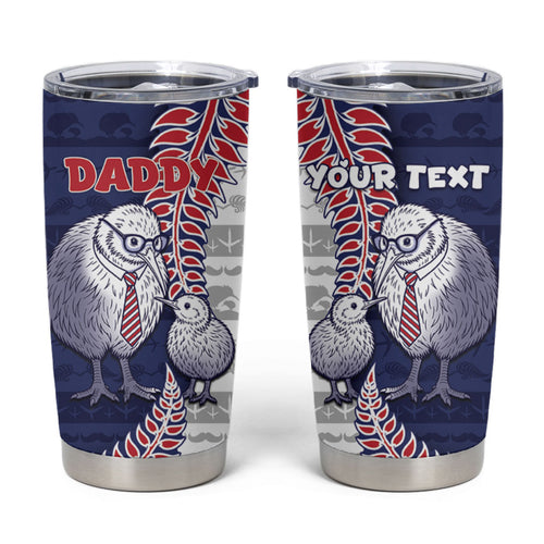 Personalised New Zealand Father's Day Tumbler Cup Daddy Kiwi Bird Silver Ferns