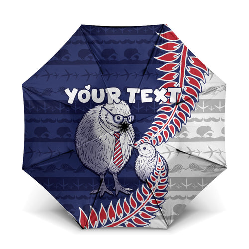 Personalised New Zealand Father's Day Umbrella Daddy Kiwi Bird Silver Ferns